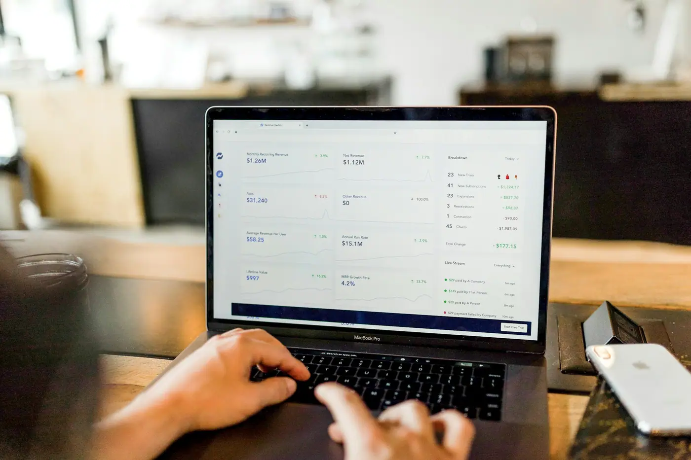Persona revisando métricas de campañas en una laptop